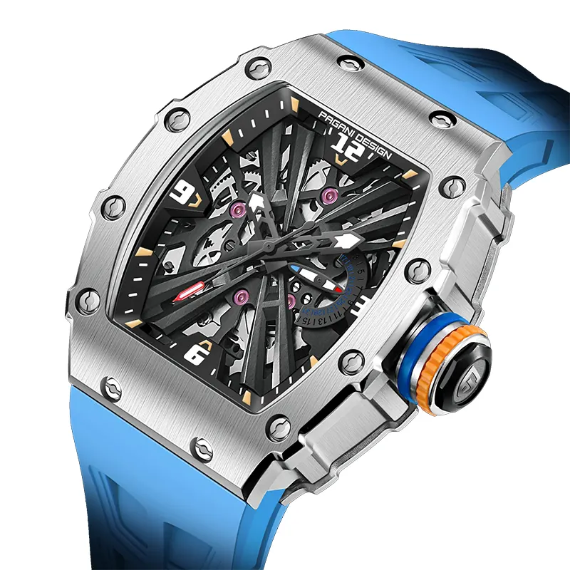 Pagani Design Black Skeleton Dial Blue Men's Watch-  PD-1738